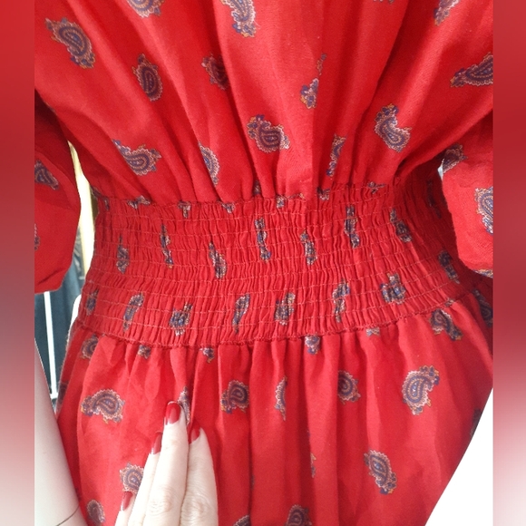 Vintage 1980's Red Paisley Print Midi Dress - Picture 5 of 16